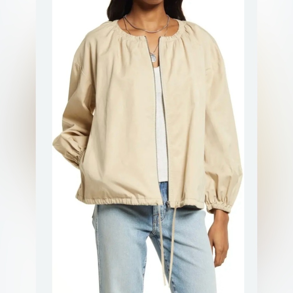 Treasure & Bond Collarless Tan Full Zip Bomber Jacket Size M